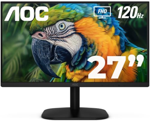 AOC 27B35H3 27 Casual Gaming Monitor, IPS Panel, Full HD (1920 x 1080) 120Hz, 1ms, Adaptive Sync, VGA & HDMI, Flicker-Free, Low Blue Light, HDR Ready, VESA, Tilt Adjust, Eco-Friendly