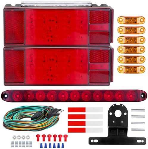 VINAUO Boat Trailer Lights, LED Submersible Trailer Light Kit with Wiring Harness Kit, Amber Marker Lights, White Reverse & Brake Lights, 15.6 3rd ID Bar for Over 80 RV Truck Camper