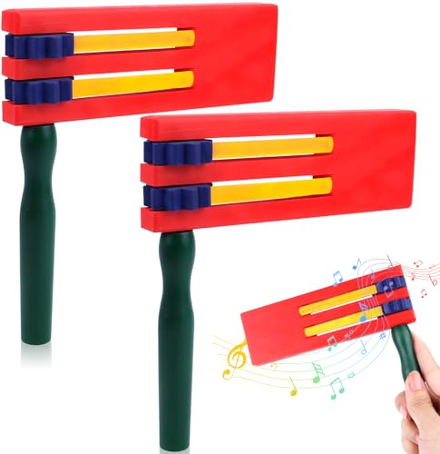 Niuny Crecelle en Bois 2pcs Instrument de Musique Enfant Créateur de Bruit à Cliquet en Bois Crecelle Enfant Jouets à Cliquet Manuels pour Enfants pour Jeux Fêtes Compétitions Sportives Jouets(Coloré)