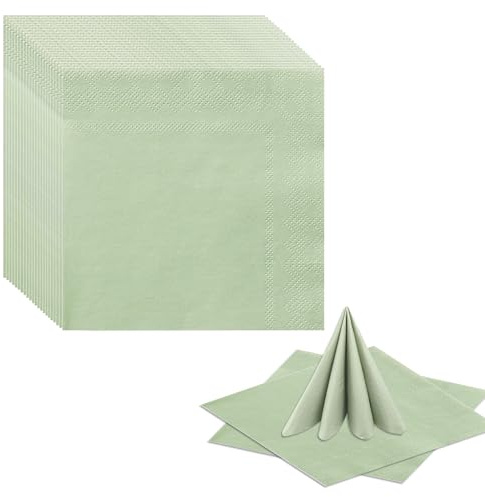 MIPIACE 100 Pièces Serviettes Vert Eucalyptus 25x25 cm Serviette Papier Vert Sauge Sage Green Napkins Disposable Serviettes Papier Verts Pour Mariage Pique-Nique Anniversaire Fêtes Dîner Decoration