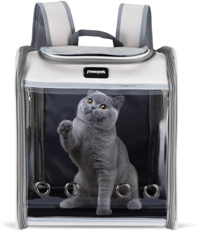 Cat & Dog Carrier Backpack – Breathable Pet Backpack Carrier for Small to Medium Cats & Dogs up to 13lbs, Travel, Hiking, Camping, Foldable Rucksack with Side Pockets, Grey