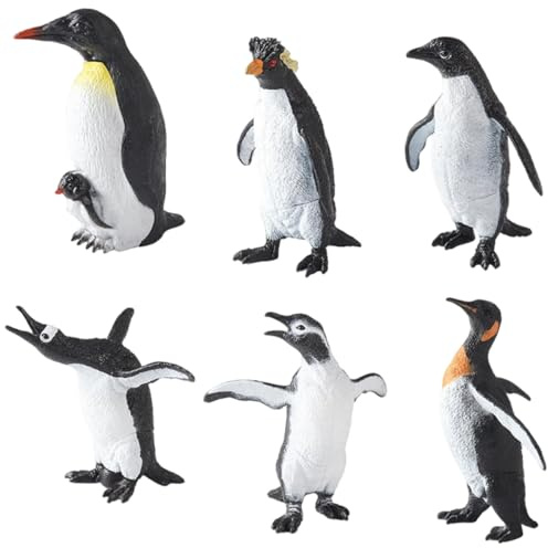Doyomtoy Juego de 6 figuras de pingüino, modelos de animales, pingüinos de peluche, juguetes para niños, figuras de animales polares, pingüinos, ideal para regalos de fiesta y regalos de Navidad.