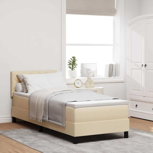 vidaXL Letto Box Spring con Materasso Crema 80 x 200 cm Tessuto, Camera Moderna, Set Letto Rettangolare, Materasso in Schiuma Dura, testiera Regolabile, Design minimale, Comfort per Dormire