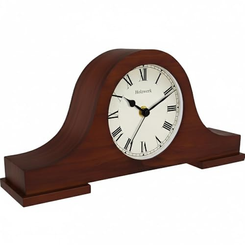 Holzwerk Holz Vintage Rustikal Retro Tischuhr Braun Traditionelle Tisch Uhr Elegante Holztischuhr Ohne Ticken Leise Römischen Ziffern Zahlen Kaminuhr Wohnzimmer Küche Standuhr Braun (Mahagoni.braun)