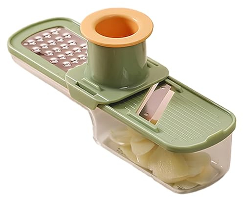 Affettatrice per aglio Super sottile 3 in 1 Mini smerigliatrice, taglierina e grattugia multifunzionale per aglio con protezione per le mani e contenitore trasparente per cucina Verde - Affettatric