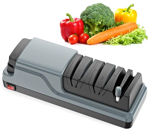Afilador eléctrico de cuchillos 5 en 1 – Profesional, para afilado y pulido. Restaura rápidamente el filo de cuchillos y tijeras de cocina, gris oscuro