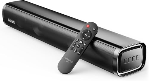 MEVOSTO Mini barra de sonido de 2.1 canales para dispositivos de TV con subwoofer integrado, barra de sonido pequeña todo en uno, altavoz de TV de 60 W para PC/TV/proyector con tarjeta de sonido USB