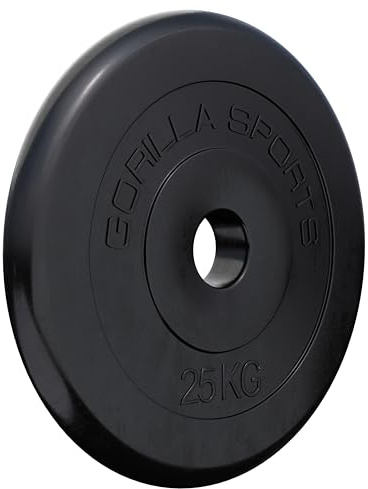 GORILLA SPORTS® viktskivor - singel/set, 1,25 kg, 2 kg, 2,5 kg, 5 kg, 10 kg, 15 kg, 20 kg, 25 kg, 27,5 kg, 30 kg vikter, 30/31 mm hål, gjutjärn, gummerad, svart - viktskivor, hantel uppsättning