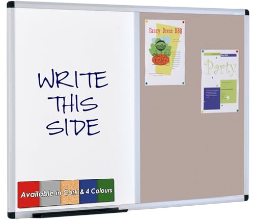 Wonderwall Combination Noticeboard & Whiteboard 120 x 90cm, Light Grey | Light Grey combination board, magnetic dry-wipe whiteboard plus pinnable felt noticeboard, aluminium frame