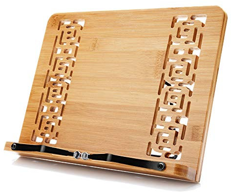 wishacc Großer Bambus-Buchständer und Kochbuchhalter zum Lesen der Hände frei.