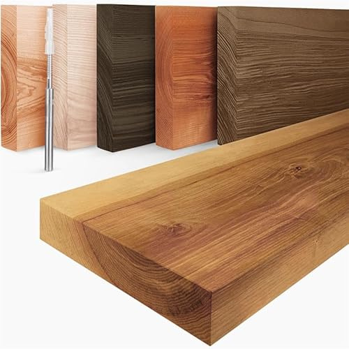 LAMO Manufaktur Schweberegal Holz mit unsichtbarer Befestigung | Wandregal 160 cm breit für Wohnzimmer, Home Office | Farbe: Rustikal, Kante: gerade | Massivholz, modernes Design, Schwebende Optik