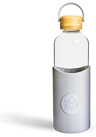 Neon Kactus Glass Water Bottle | Clear Water Bottle with Bamboo Lid and Silicone Sleeve | Reusable Glass Bottle for Hot & Cold Drinks | Leakproof, Non-Permeable, Non-Slip | Forever Young, 1000ml