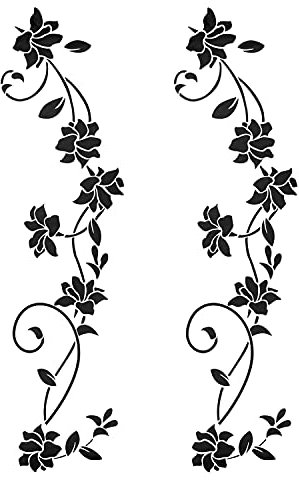 2 Stück Schwarz Wandtattoo Ornamente Selbstklebend set für Wanddeko, Blumen Blüten Ranke Rebe Wandsticker Wandaufkleber Kleben Aufkleber Wandbilder für Wohnzimmer Schlafzimmer Vorraum Tür Flur Fenste