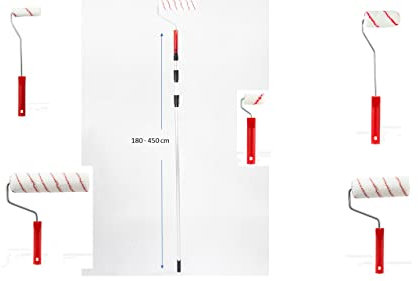 Maler Set mit Teleskopstange - Farbroller Set - Hochhinauf - Fasadenroller Set - 6tlg. mit Alu Teleskopstange 180-450 cm - Farbroller 25/18/11/6,5 cm