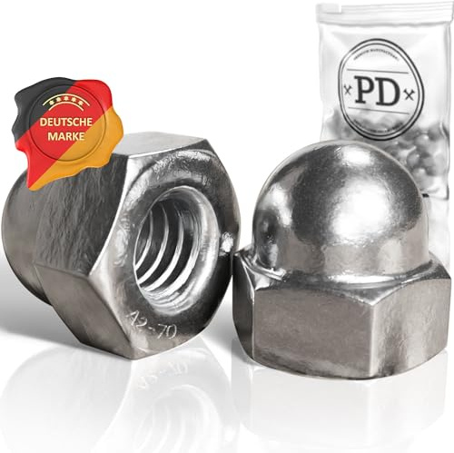 PD® Hutmuttern M8 Edelstahl (DIN 1587) | Hochwertige A2 V2A Edelstahl Kappenmuttern | Schutzkappen Muttern in hoher Form für Schrauben, Gewindestangen & Gewindebolzen | 10 Stück
