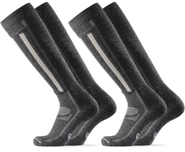 DANISH ENDURANCE Chaussettes de Ski Thermiques en Laine Mérinos, pour Hommes et Femmes, 2 Paires, Gris, 43-47