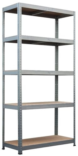 Metalkas STR120ND Lagerregal mit 5 HDF-Platte, 180x75x30 cm, Fachlast 120kg, höhenverstellbaren Einlegeböden, Schwerlastregal, Kellerregal, Werkstattregal, Verzinkt, aus Metall, Silber