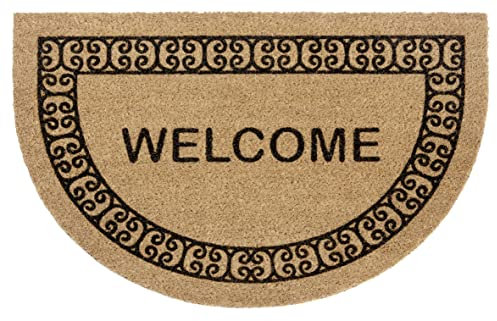 Hanse Home Fußmatte Kokos Halbrund 45x70cm – rutschfeste Schmutzfangmatte Natur für Innen, Fußabtreter Welcome Ornamente Kokosmatte für Eingangsbereich & überdachten Außenbereich