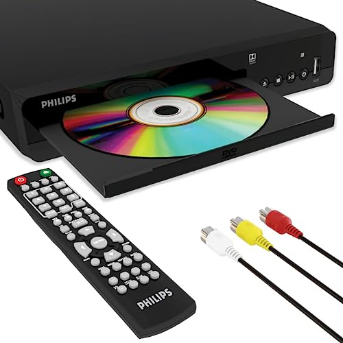 Philips Reproductores de DVD para TV, reproduce todas las regiones, reproductor de DVD para Smart TV con control remoto compacto y cable RCA incluido, pequeño reproductor de CD de DVD RV para el