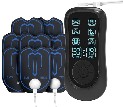 FONCBIEN Electroestimulador Muscular, TENS EMS Corrientes Rehabilitacion Fisioterapia 2 Canales 6 Modos Electro Estimulador Muscular ara Aliviar el Dolor Cervical/Piernas/Abdominal/Espalda/Cuello