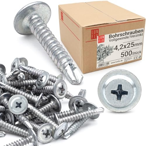 Viti autofilettanti per metallo 4,2x25mm, 500 pezzi, viti autoperforanti zincate, testa bombata a croce PH, autofilettanti per lamiera in acciaio zincato per fissaggi rapidi e precisi, Lun Fix