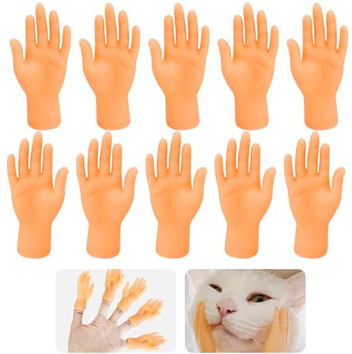 Annyswit 20 Stück Kleine Hände Fingerpuppe Set Mini Hände für Finger Minihände Gummi Fingerpuppen Lustige Tiny Hands Mini Hand für Katzen Mittelfinger Linke Hand Rechte Hand