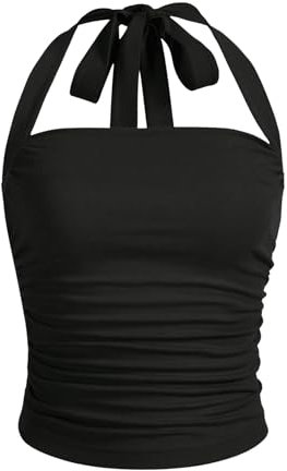 GORGLITTER Neckholder Top Damen Ärmellose Tops Schulterfrei Shirts Elegant Oberteile Sommertop Schwarz M