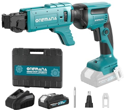 ONEMANA Akku-Trockenbauschrauber,18V bürstenloser Motortechnologie, Schraubtiefenanschlag, Magazinvorsatz