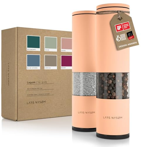 LARS NYSØM Salz und Pfeffer Mühle 2er Set Manuell mit einstellbarem Keramik-Mahlwerk von grob bis fein I Design Gewürzmühlenset (2 Stück) (Creamy Peach)