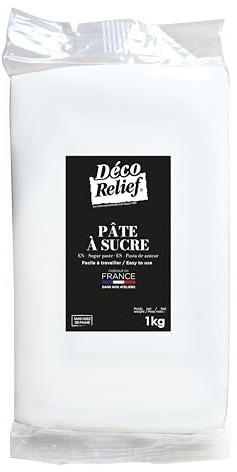 Déco Relief - Pâte à Sucre Blanche 1 kg - Pâte à Sucre Professionnelle pour Gâteaux, Pâtisserie - Coloris Blanc - Fabriquée en France