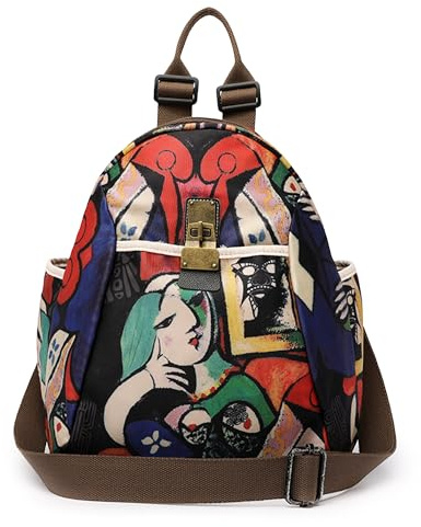 DEEVORCA Mochila Para Mujer Elegante Dama Bolso de Mano Estampado de Moda Diseño Desgastado de Hardware Bolso de Hombro Para Mujer Viajes Escuela Camping Impermeable Tela Oxford Rojo B