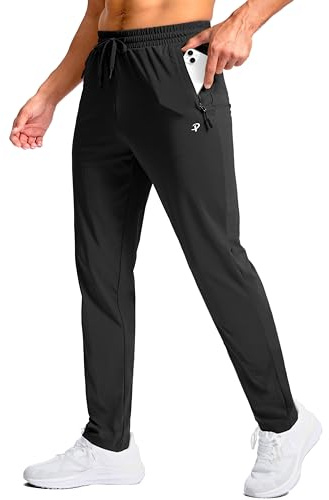Pudolla Mens Sweatpants Tall with Zipper Pockets Mens Athletic Long Pants Breathable for Travel,Running（Black 36-L