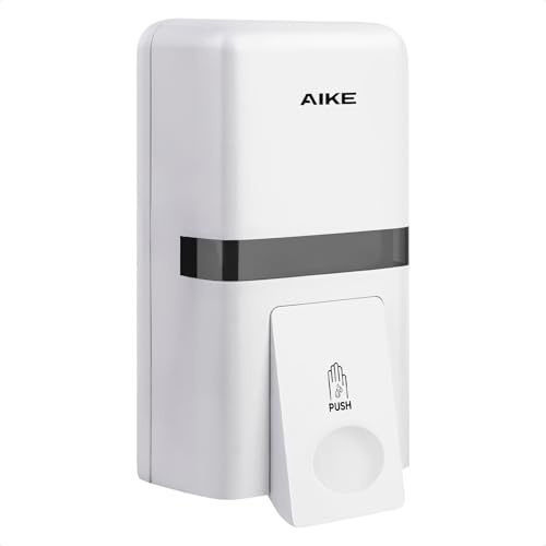 AIKE Dispensador De Jabón Pared sin Perforación, 800 ml Manual de Plástico, Dispensador Líquido para Manos Comercial AK1008 (Blanco)