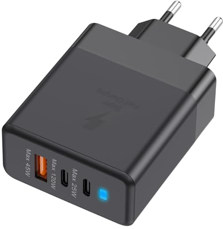 USB C-laddare 120 W, USB-laddare med flera portar 【2USB-C + 1USB-A】PD-laddare, 3-port USB C-laddningsstation kompatibel med surfplattor/powerbank och andra USB-enheter (vit/svart)