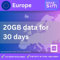 Europe eSIM 20GB 5G Data | 30 Days | 30+ Countries | Instant QR Email | No Roaming | Travel SIM | iPhone Samsung Pixel eSIM Compatible
