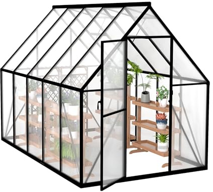 Froadp Serra in alluminio con fondamenta 280x180x195cm Serra da giardino 4mm piastre in PC a camera d'aria resistenti agli agenti atmosferici, serra per pomodori con finestre per giardino e crescita