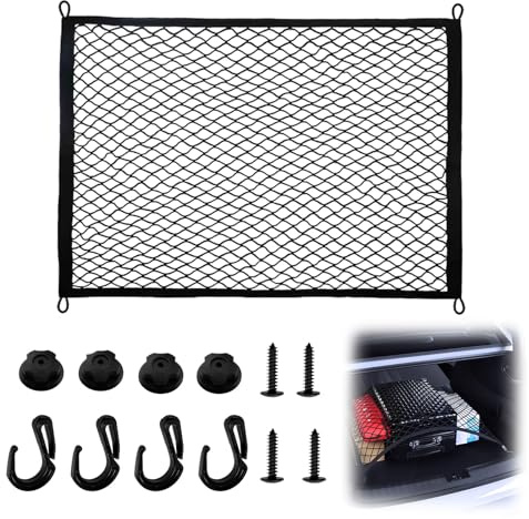 pangdapengpeng Red Maletero de Coche, 80x60cm Maletero Nailon Elástico, Elástica Maletero Organizador con 4 Ganchos para La Mayoría de Los Modelos de Automóviles (80x60)