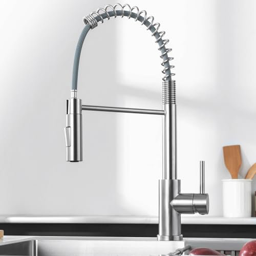 DERW Kitchen Tap with Pull-Out Sprayer, Kitchen Sink Tap with 2 Modes Spray, 360° Swivel Spout, Spring Design for Flexible Reach, Anti-Limescale Nozzle, Fit for UK Standard