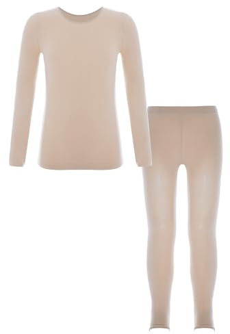 Yhong Costume de sous-vêtements Thermiques pour Enfants Filles Garçons Hauts à Manches Longues et Collants Legging Set Tenue de Couche de Base Type A Nu 10-12 Ans