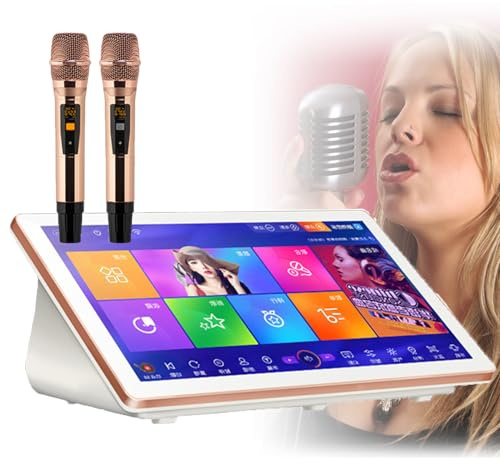 Bärbar karaokespelare 3-i-1-maskin med 2 trådlösa mikrofoner, 18,5-tums pekskärm, sångskärm, skrivbordsdesign, uppdatering av moln, 500 GB lagringskapacitet