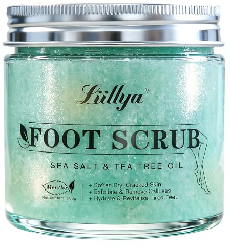 Liillya Gommage Corps & Pieds Naturel au Sel Marin, Arbre à Thé & Menthe Poivrée – Exfoliant Hydratant pour Peau Sèche, Talons & Callosités, Soin Lissant Naturel, 300g