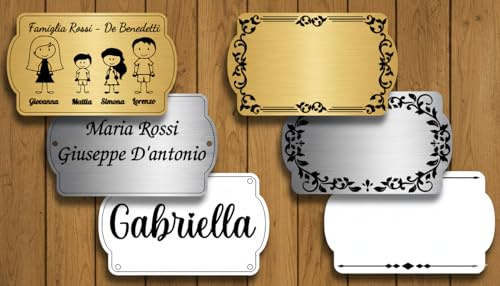 Targa Porta Ingresso Personalizzabile Oro, Argento o Bianco - Nome, Indirizzo, Famiglia, Design a Scelta, Targhetta Fuoriporta Laser Incisa (MODELLO 1)