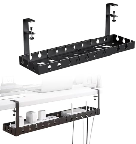 Lot de Cable Management,Plateau de Gestion des Câbles sous Bureau Rétractable de 43cm à 74cm sans Perçage,Rangement Cable Bureau pour La Gestion des Câbles et des Multiprises (Noir)