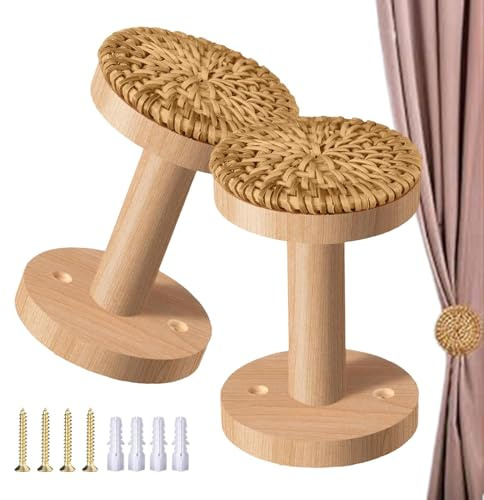 Braccioli per tende - Ganci per drappeggio da parete Boho, 2 ganci per drappeggio in legno, per camera da , soggiorno, sala da pranzo, caffè, bagno, balcone, ufficio, hotel