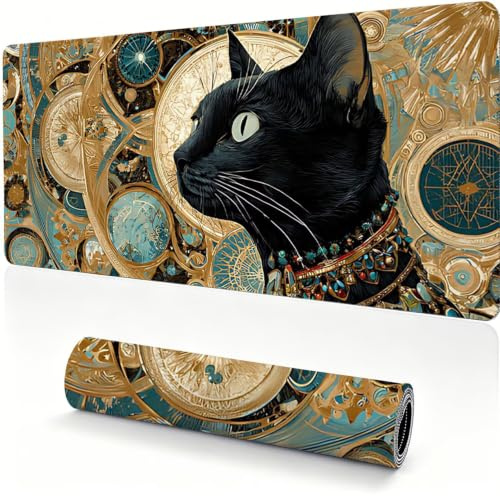 Musmatta 600 x 400 x 4 mm, musmatta Gaming Stor Egypten katt 0x0-1 | Skrivbordsmatta spelmusmatta med halkfri bas sydda kanter, kontorstillbehör, gåvor för män och kvinnor