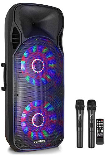 Fenton FT215LED Portable PA System with Bluetooth, Wireless Mics & LED Light Show, Large Speaker for Parties, Events and Presentations