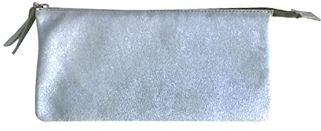 Clairefontaine 400046C -Trousse Scolaire, Grande Pochette 2 Compartiments 22x11 cm en Véritable Cuir d'Agneau, Plume Bleu ciel