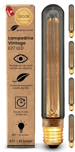 greenandco 4x dekorativ LED-glödlampa i vintage-stil | E27 T30 | Rök | 2W 45lm | 1800K Extra varmvitt | 320° | 230V | Flimmerfri | Ej dimbar