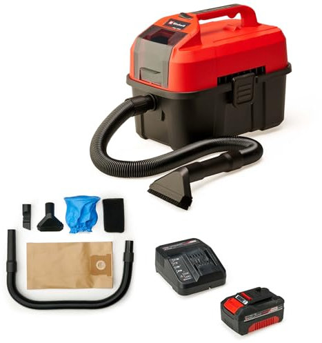Einhell TE- VC 18/10 Li Solo Aspirador seco-húmedo + Kit con Cargador y batería de Repuesto de 18 V, 4 Ah, 0 W, 21 V, 4.0, Tiempo de Carga 60 Minutos