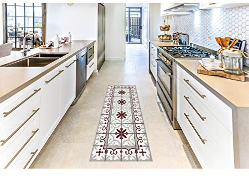 Tapis de mosaïque en PVC Plusieurs dimensions Moquette PVC Sol vinyle Décoration de maison Sol Sintasol Protection sol 60x80cm Grenat / gris